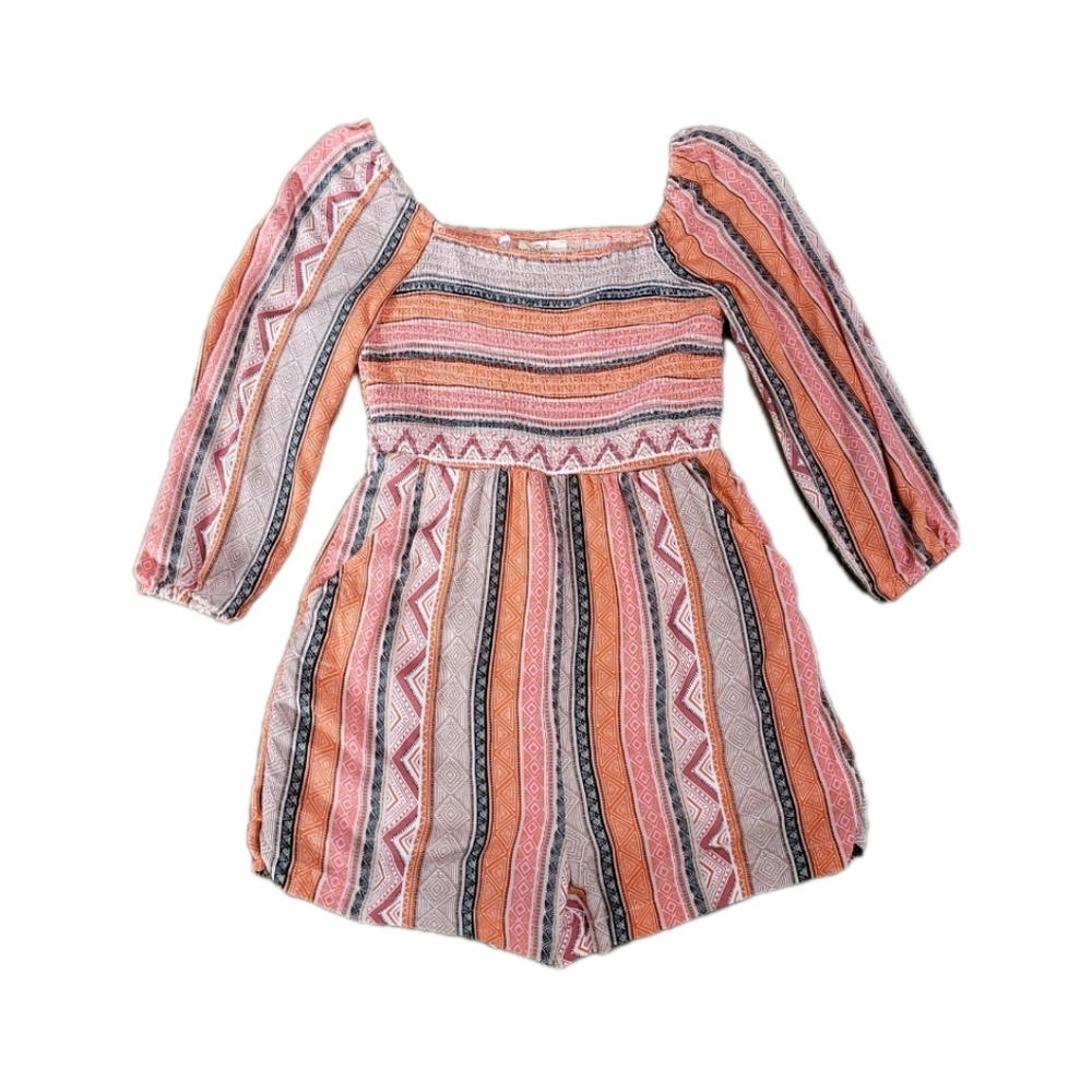 Easel Smocked Short Romper Size Small Boho Aztec Square Neck Rayon Beach Coastal